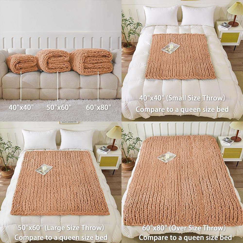 WESHIONGOO Chunky Knit Blanket Throw Knitted Throw Blankets for Couch Bed Fluffy Soft Blanket with