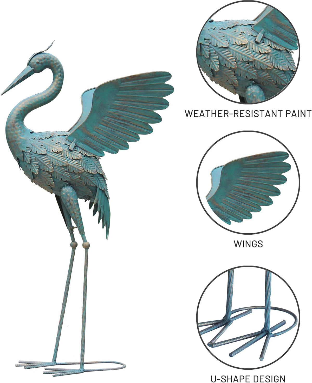 33-37 Inch Metal Crane Garden Statue Décor, Bird Garden Sculpture & Statues, Outdoor Decoration for