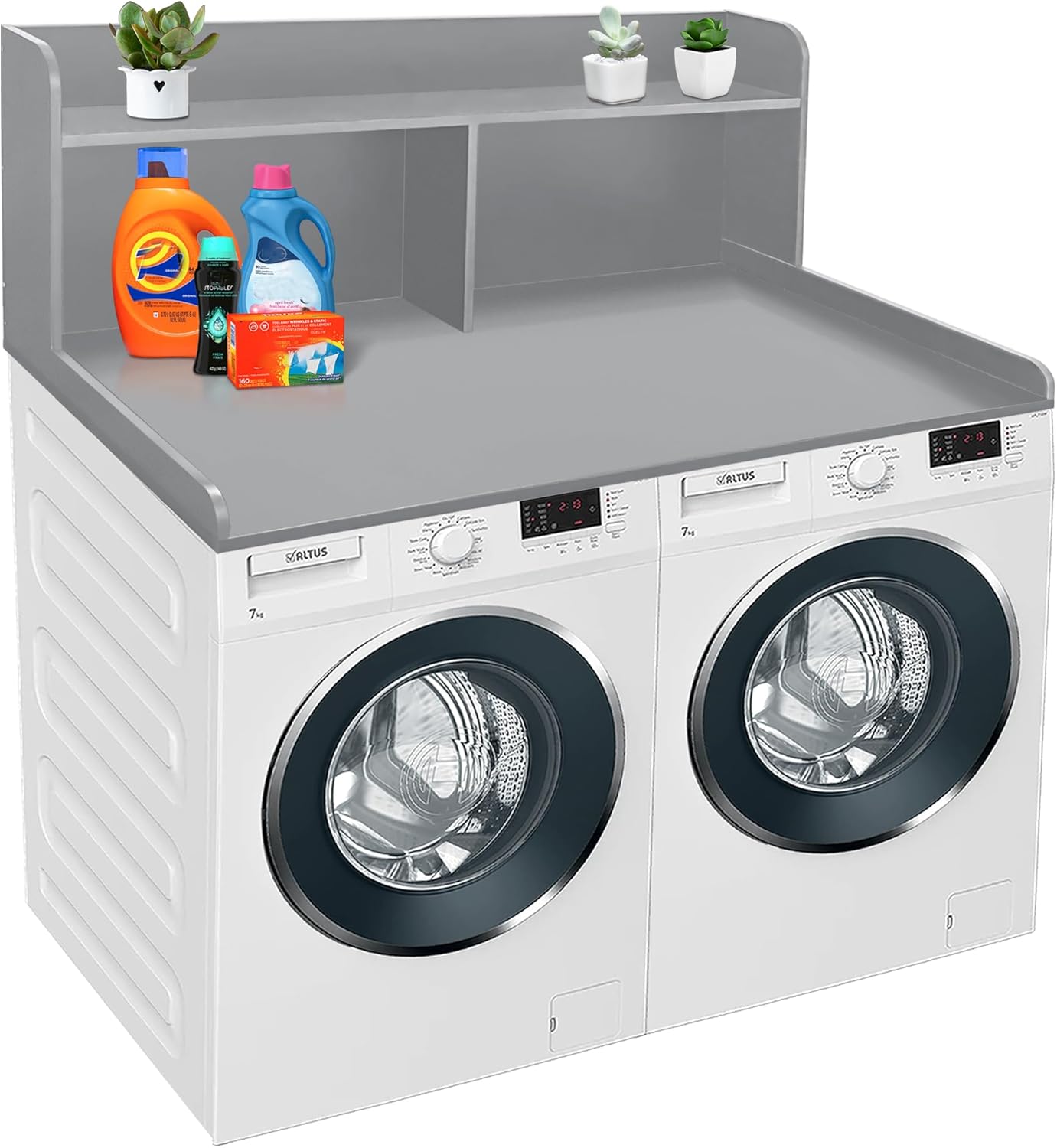 Royxen 2-Tier Washer Dryer Countertop,19.5"H Wood Washer and Dryer Topper with Storage