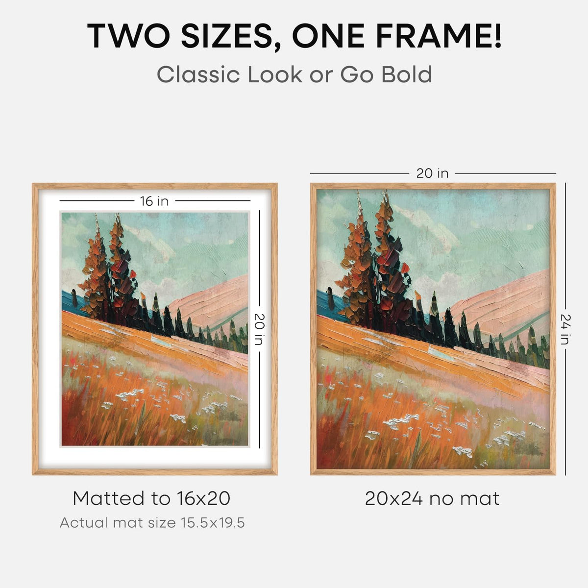 Homeforia 20x24 Picture Frame Wood, High End Natural Oak 20x24 Frame Matted to 16x20 Photo, 20 x 24