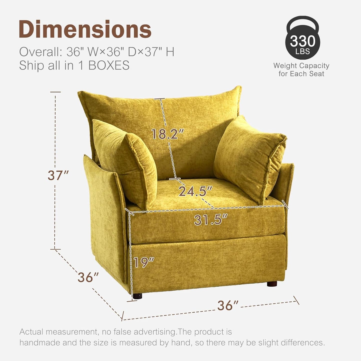 Oversized Accent Chair, Upholstered Modern Sofa Chair with Removable Backrest & Detachable Cover