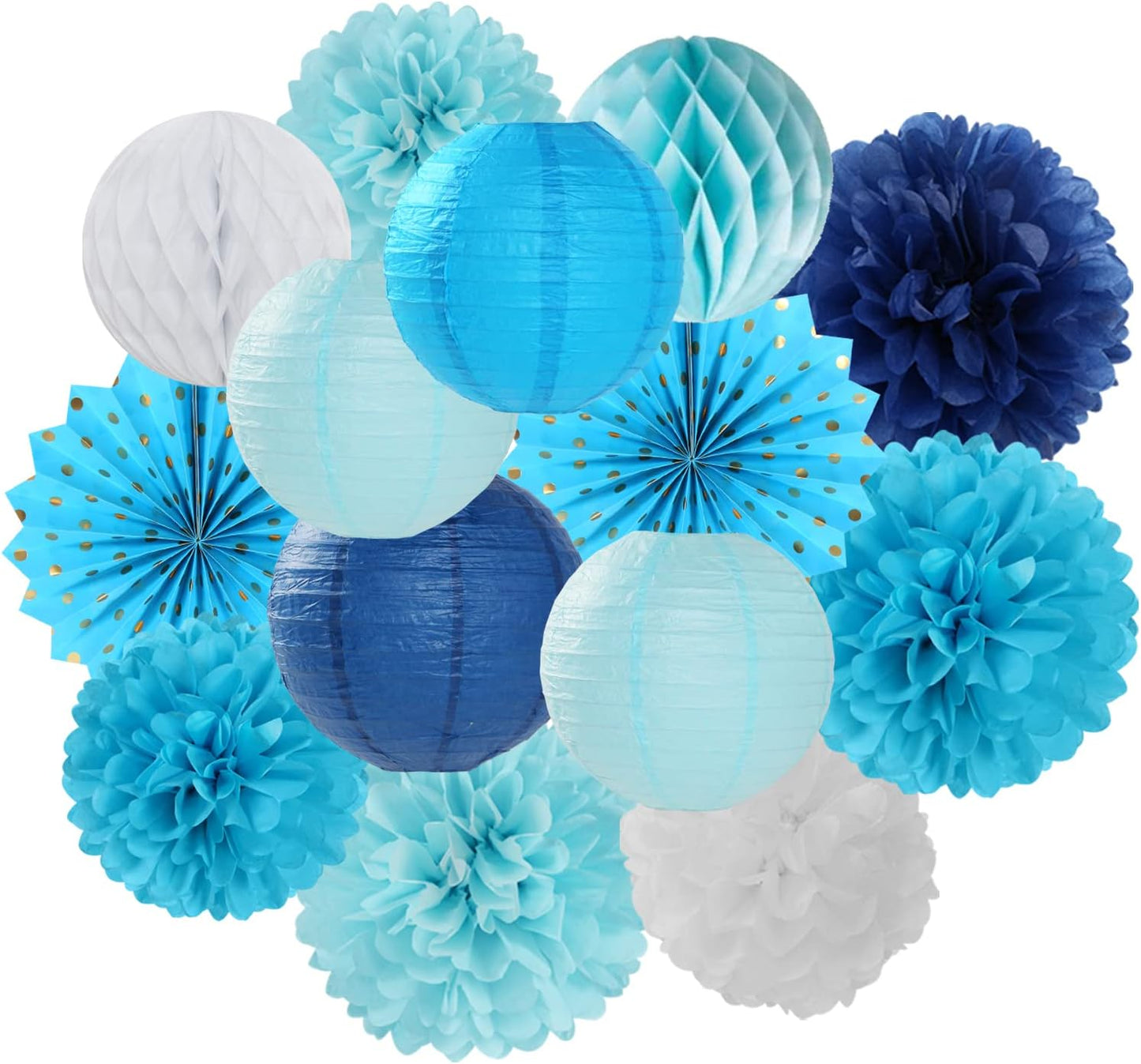 Light-Royal Navy-Blue White Party-Decorations Streamers - 14pc Boy Birthday Baby Shower Paper