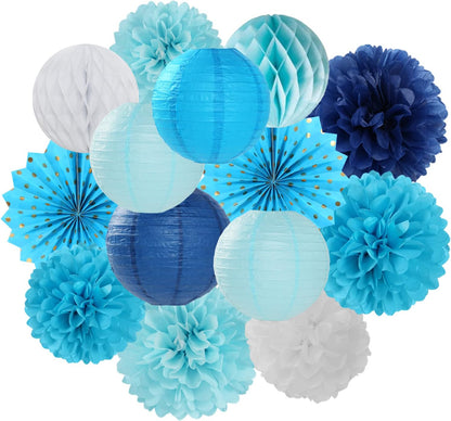 Light-Royal Navy-Blue White Party-Decorations Streamers - 14pc Boy Birthday Baby Shower Paper