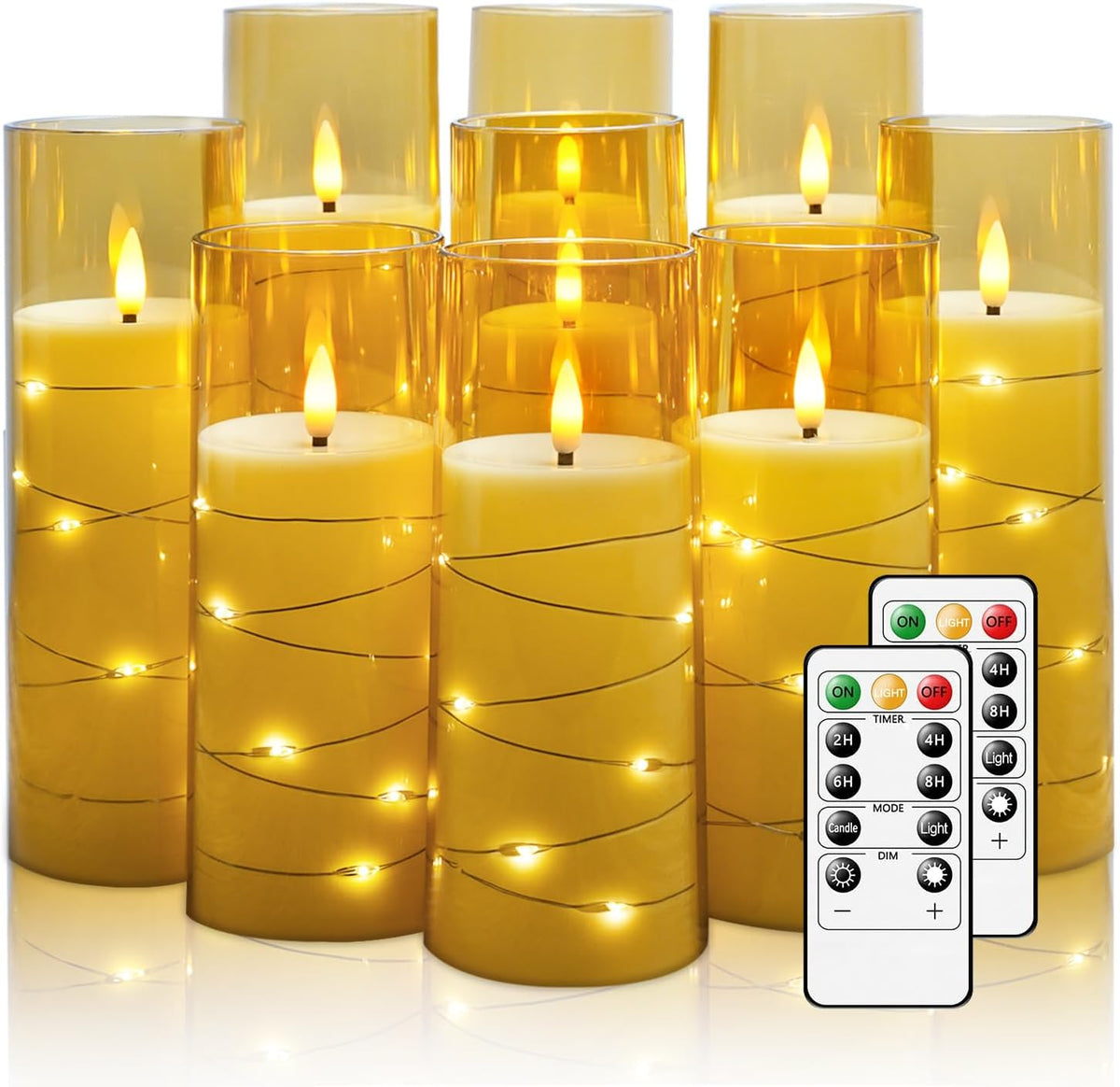 Flickering Flameless LED Candles,Battery Operated Candles 9 Pcs with Embedded Star String,Acrylic
