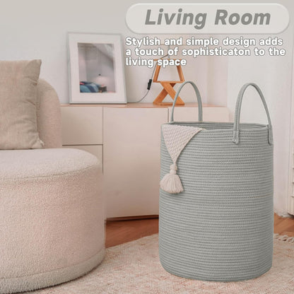 Large Woven Laundry Basket Hamper,100L Cotton Rope Storage Bin for Blankets,Toys and