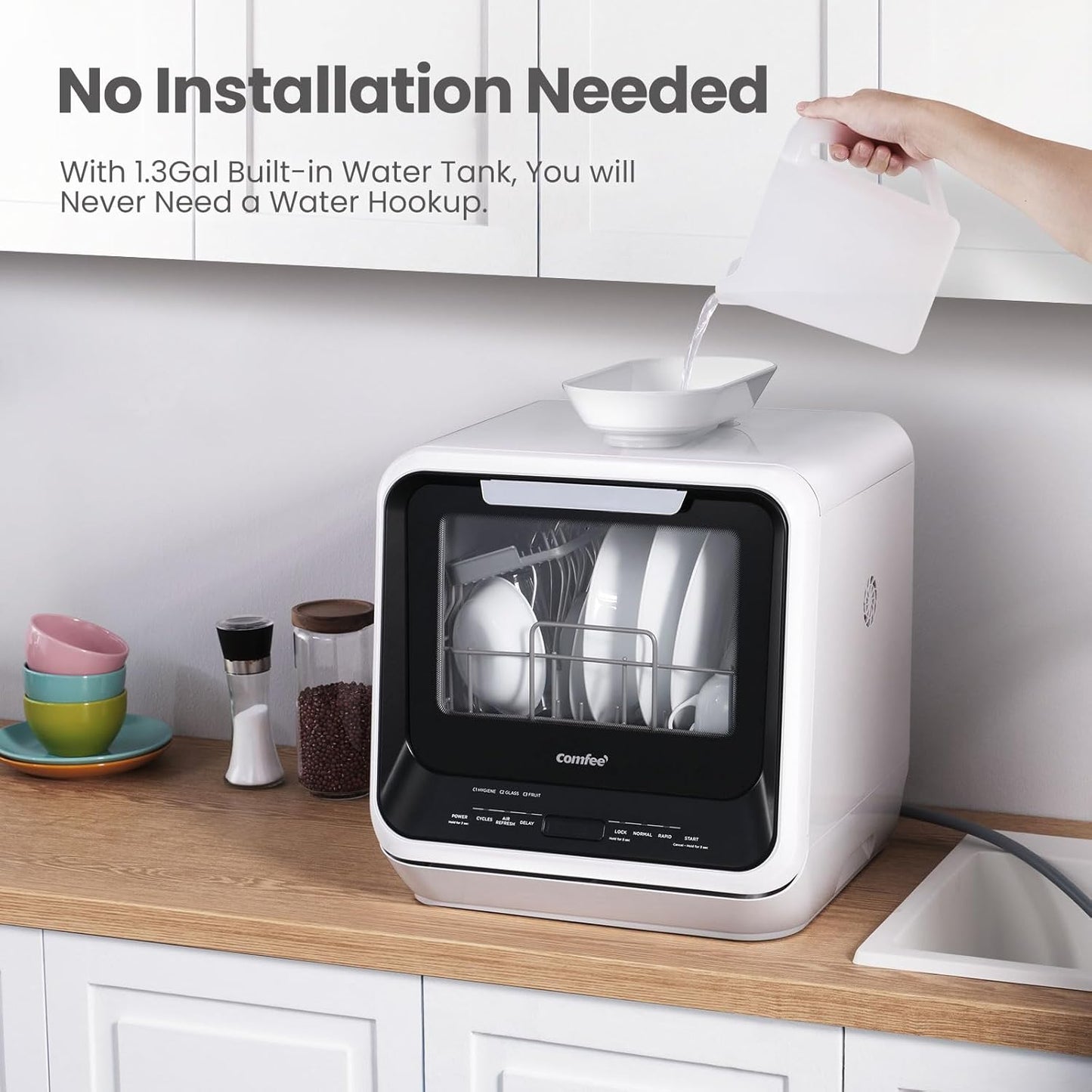 COMFEE' Portable Mini Dishwasher Countertop with 5L Built-in Water Tank for Apartments& RVs, No