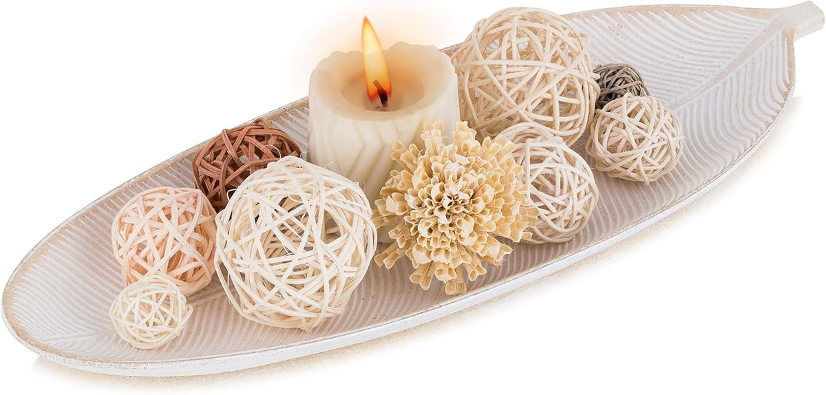 Hanobe Leaf Wooden Decorative Tray: Leaf Shaped Wood Key Tray Decor Plate Bowl for Crystal Candle