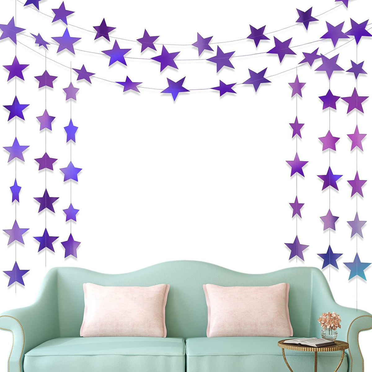 Patelai Glitter Star Garland Banner Decor 130 Feet Star Hanging Bunting Banner Twinkle Backdrop for