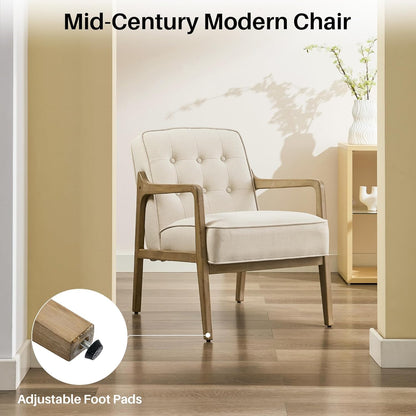 Linen Accent Chair Set of 2, Mid Century Modern Chair for Living Room, Upholstered Comfy Lounge
