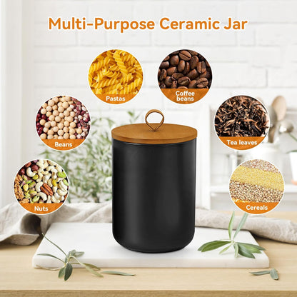 Canister Sets for Kitchen,Ceramic Kitchen Canisters for Countertop with Airtight Wood Lids for