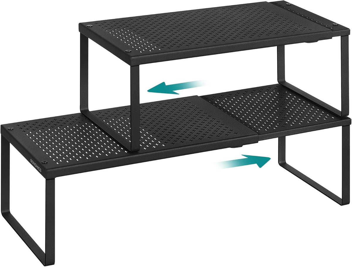 SONGMICS Spice Racks, Set of 2 Expandable Kitchen Countertop Shelves, Small Cupboard Organizers