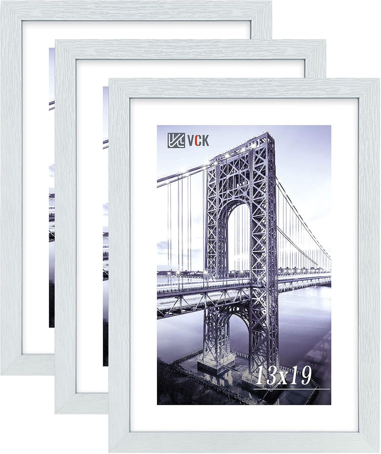 VCK Poster Frames 13x19 White 3 Pack, Solid Wood Picture Frames for Wall Mounting Hanging Art and