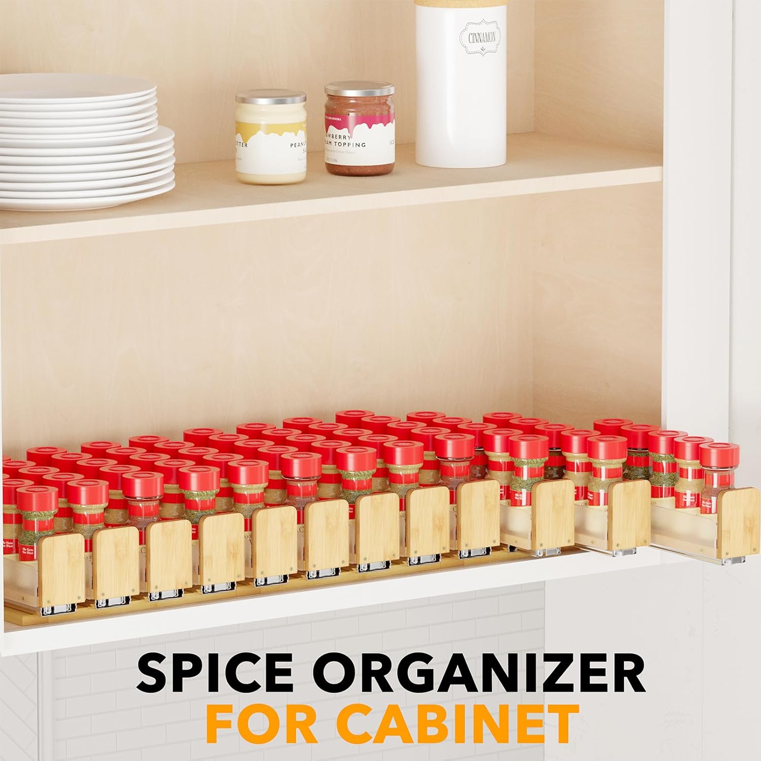 SpaceAid Bamboo Pull Out Spice Rack Organizer for Cabinet, Heavy Duty Slide Out Seasoning Kitchen