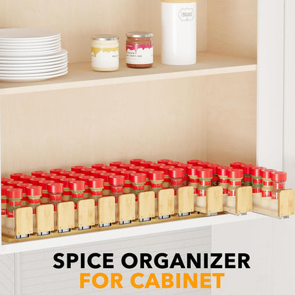 SpaceAid Bamboo Pull Out Spice Rack Organizer for Cabinet, Heavy Duty Slide Out Seasoning Kitchen