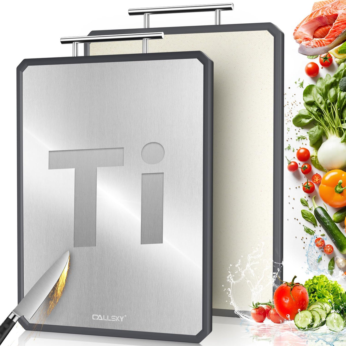 Titanium Cutting Boards for Kitchen, 2 in 1 Metal Cutting Board for Chopping Meat/Vegetables
