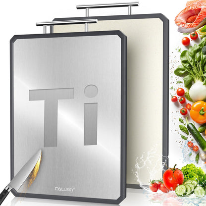 Titanium Cutting Boards for Kitchen, 2 in 1 Metal Cutting Board for Chopping Meat/Vegetables