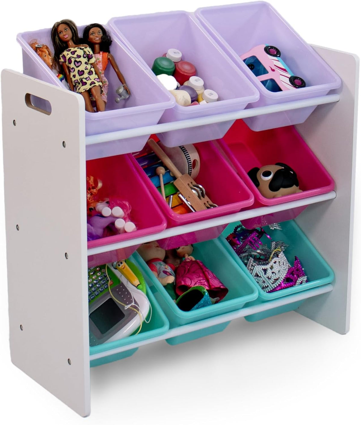 Humble Crew 9-Bin Toy Organizer – Forever Natural White/Pink/Purple/Aqua Plastic Bins, 3-Tier