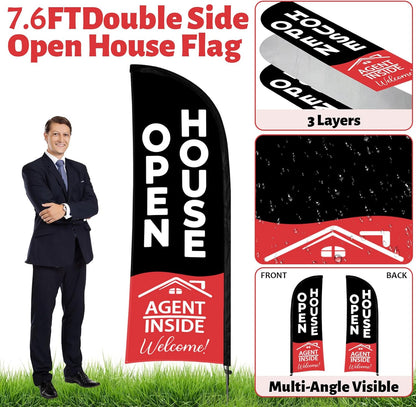44 Pcs Open House Signs for Real Estate, Double Sided Open House Flag Kit, 7.6 x 5.4 Ft Black