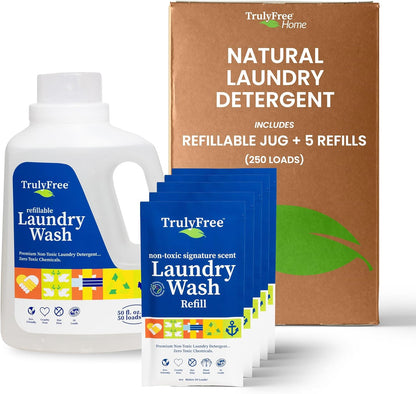 Laundry Detergent for Sensitive Skin | Gentle & Safe for Baby Clothes | Plant-Based | 5 Pack Refill