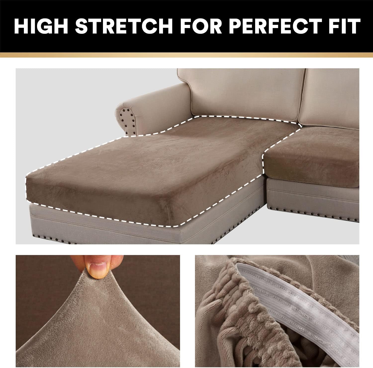 PrinceDeco Sectional Couch Covers 3 Pieces Velvet Sofa Covers L Shape Soft Couch Covers for