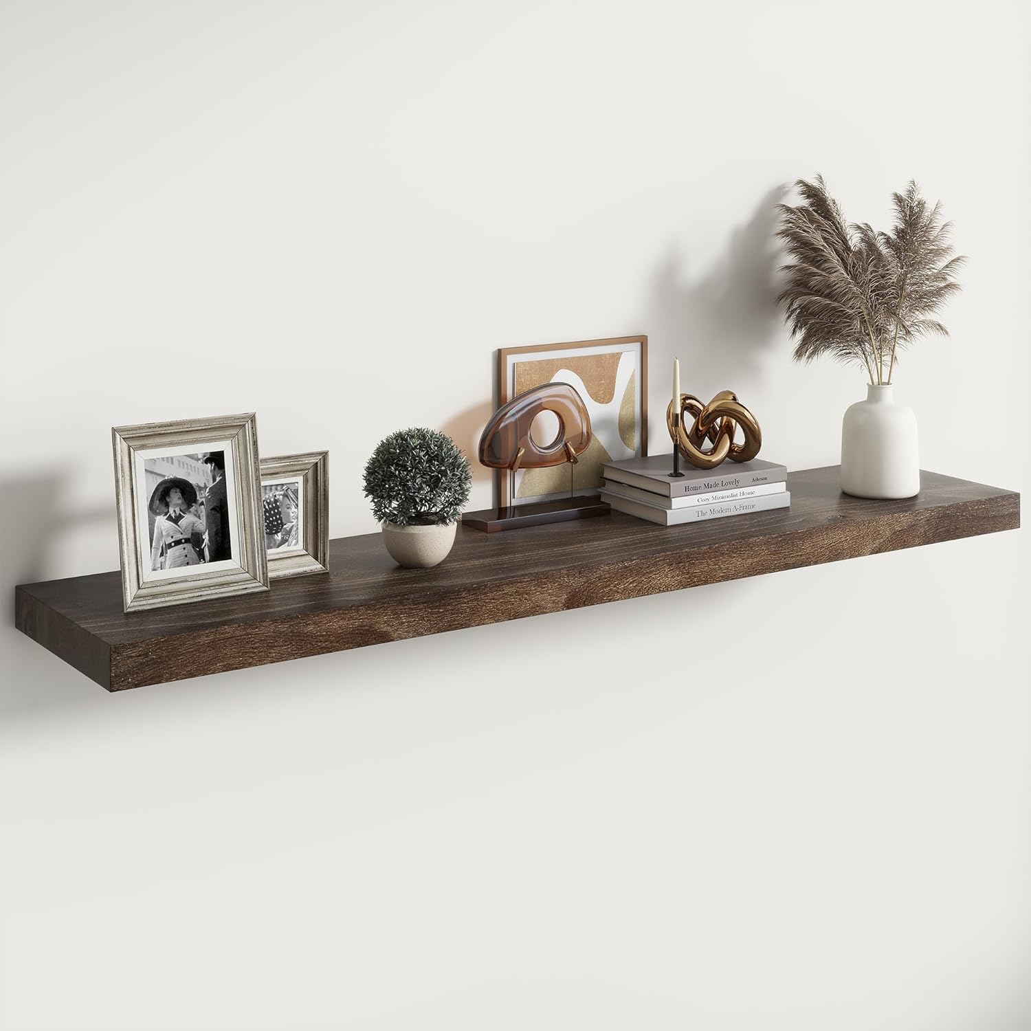RICHFOCUS Elm Floating Shelves for Wall - 48" W x 9.3" D Rustic Solid Wood Shelves with Invisible