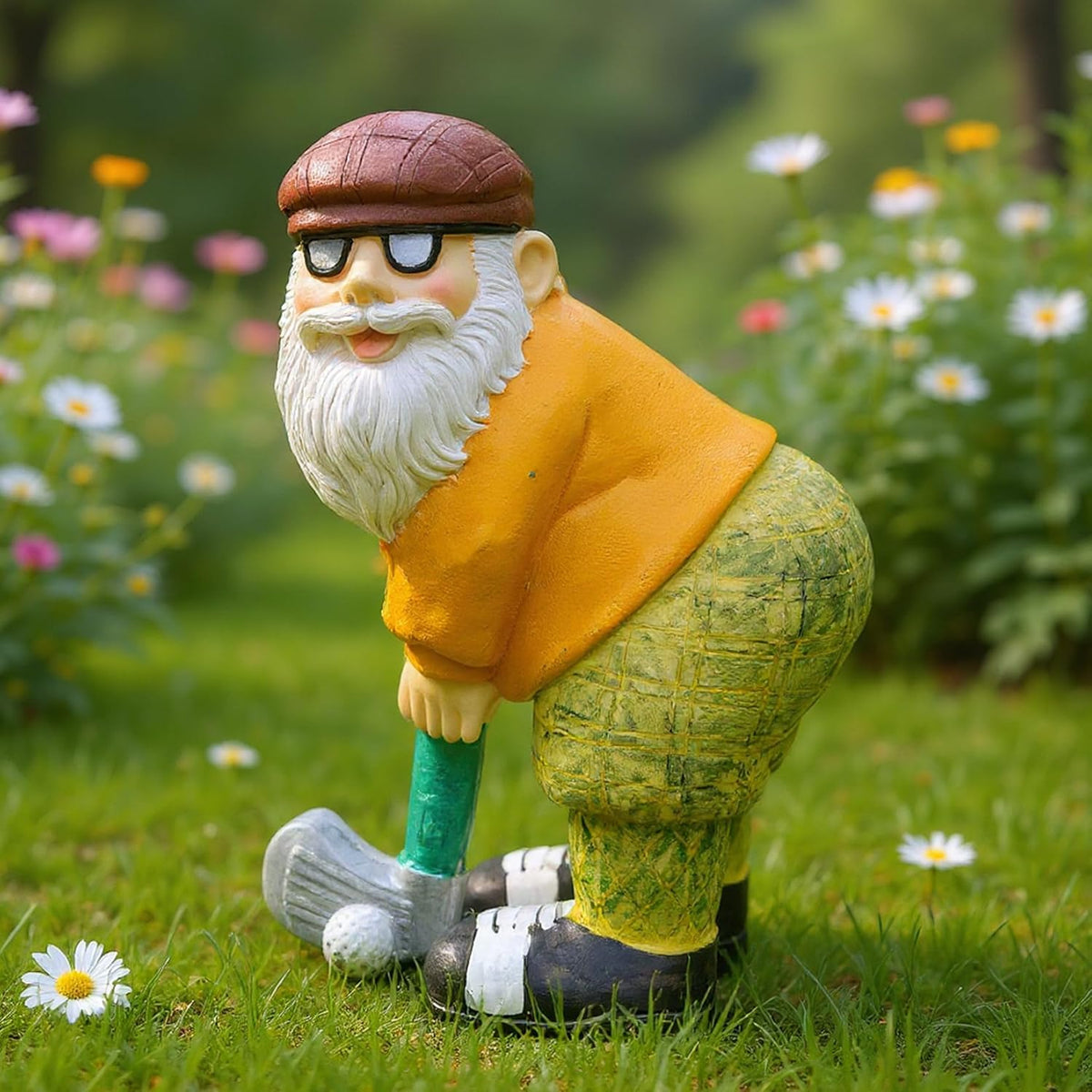 Elenon Golf Gnome Garden Statue Decorative, Adorable Flower Bed Decor Gnome Outdoor Decor, Funny