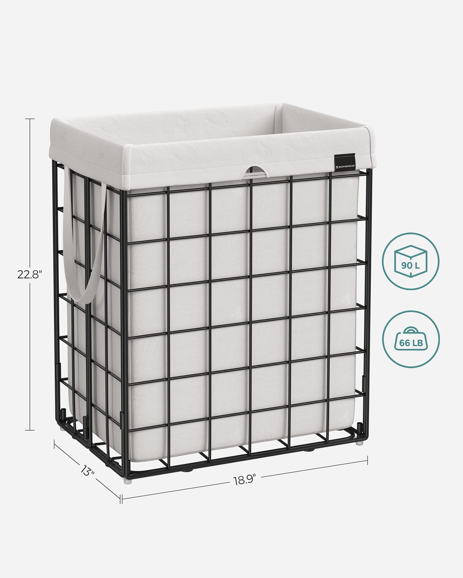 SONGMICS Laundry Hamper, 23.8 Gal. (90L) Laundry Basket, Collapsible Clothes Hamper, Black and