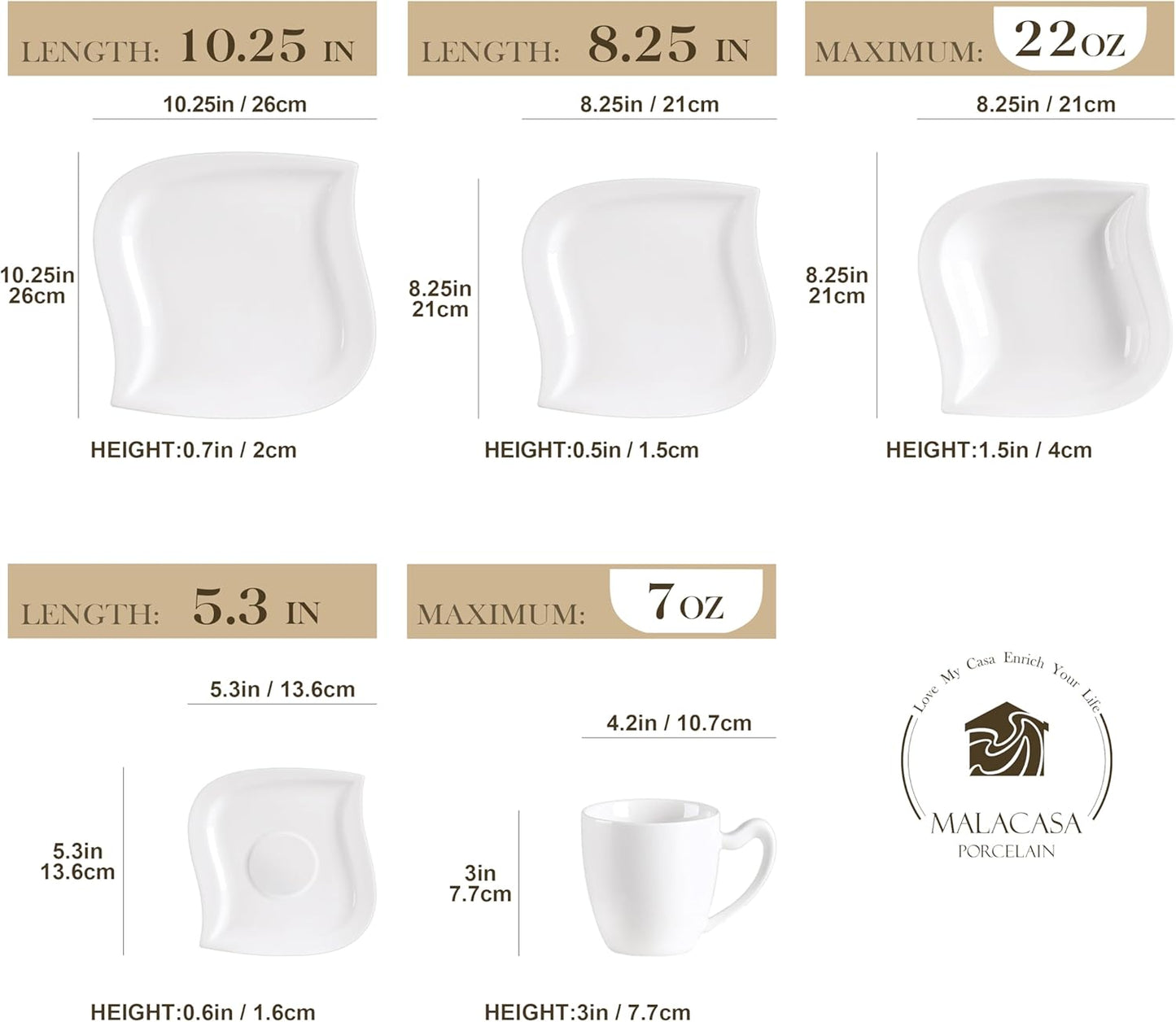MALACASA Dinnerware Sets, 30 Piece Ivory White Plates and Bowls Sets for 6, Porcelain Dishes Set