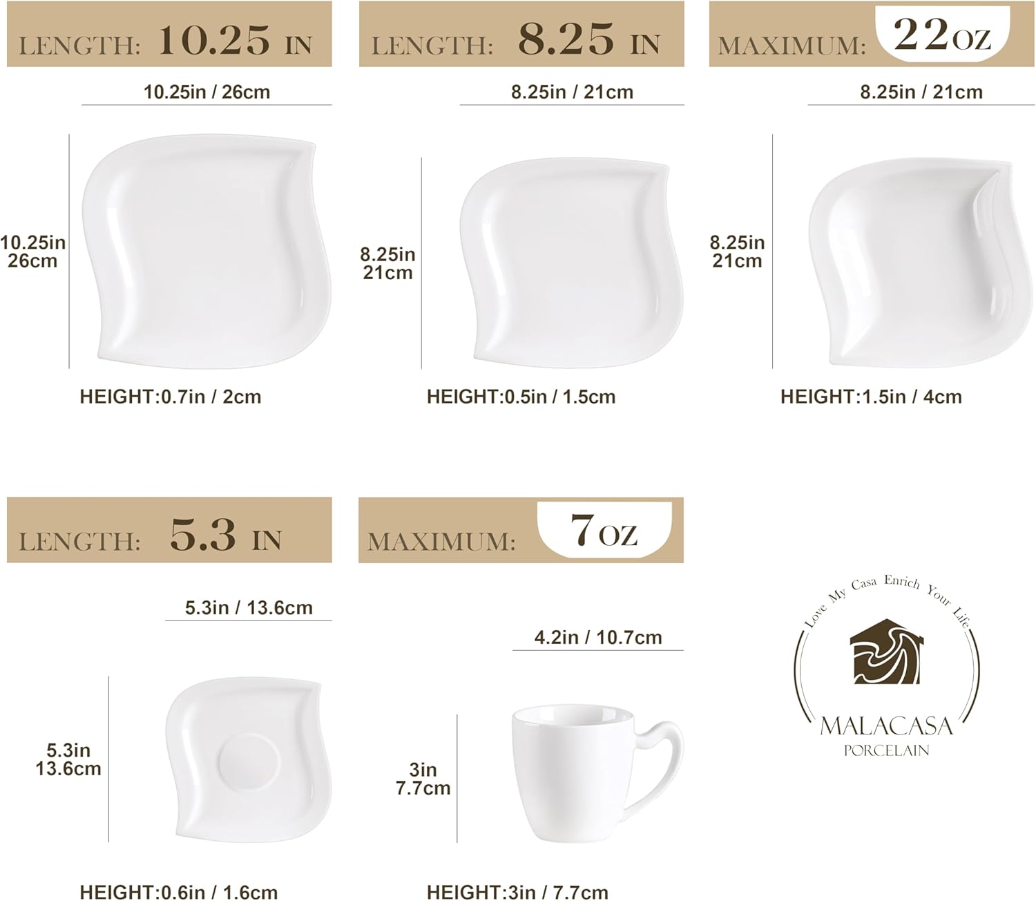 MALACASA Dinnerware Sets, 30 Piece Ivory White Plates and Bowls Sets for 6, Porcelain Dishes Set