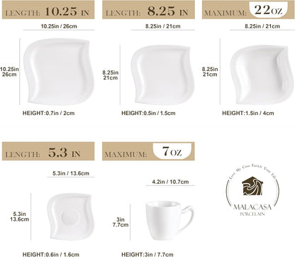 MALACASA Dinnerware Sets, 30 Piece Ivory White Plates and Bowls Sets for 6, Porcelain Dishes Set