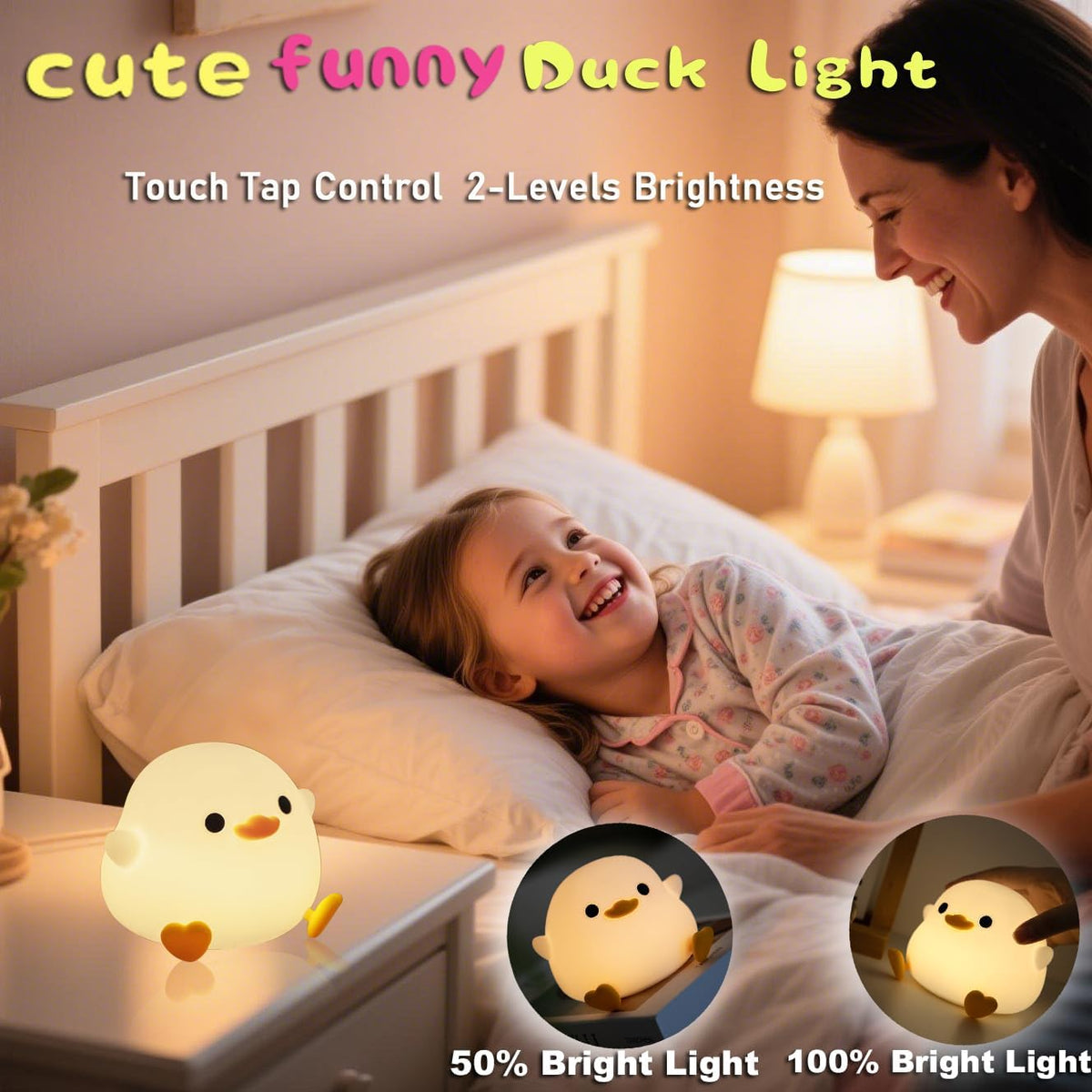 HAPPYBAG Cute Pea Duck Night Light,Duck Lamp,2 Levels Dimmable Silicone Ducky Light,LED Squishy