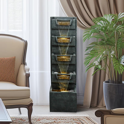 SunJet 4-Tiers Modern Cascading Indoor/Outdoor Fountains and Waterfalls with LED Lights - 39.3"