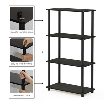 Furinno Turn-N-Tube Storage Shelves, 4-Tier Book Shelf, Corner Shelf, Toolless Open Shelves, for
