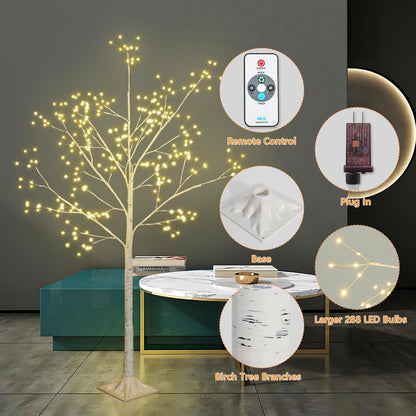 288 LED Birch Tree Lighted with Remote Control, Electric Plug in DIY Artificial Tree Lights, Fairy