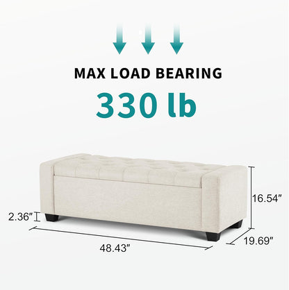 48" Ottoman with Storage, Storage Ottoman Bench with Safety Hinge, Upholstered Entryway Bench with