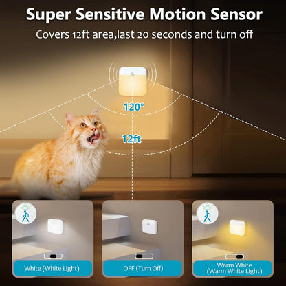 LED Motion Sensor Light - 3 Pack 2 Color USB Rechargeable With Dusk to Dawn Sensor, Stick-On
