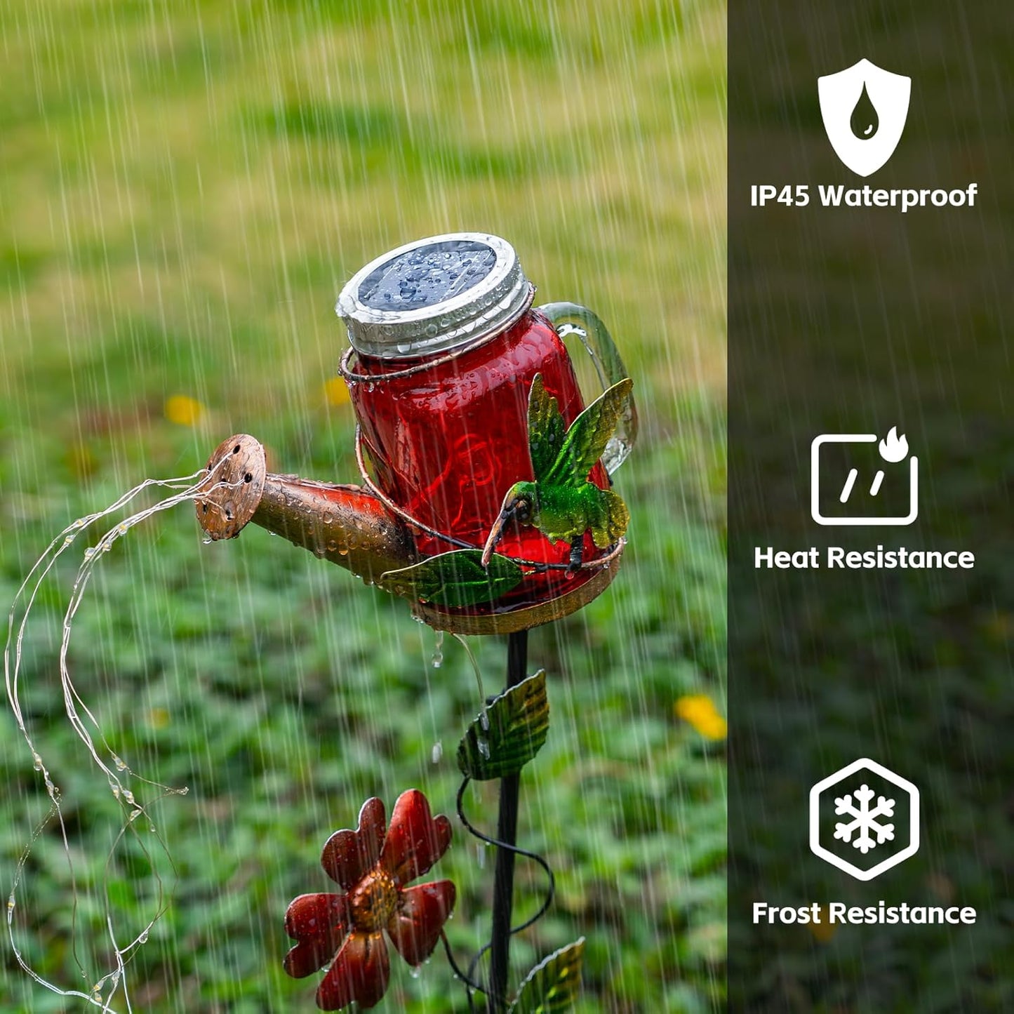Solar Watering Can Light, Yard Outdoor Decor Lights, IP65 Waterproof, Hanging Hummingbird Garden