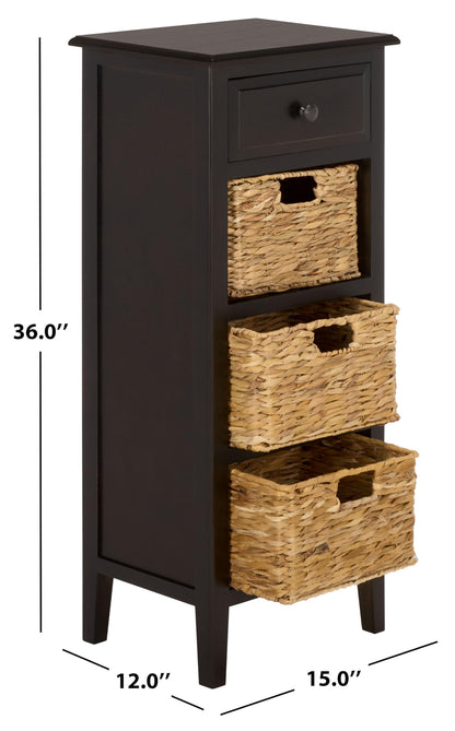 SAFAVIEH Furniture - Michaela 1-Drawer Storage Unit - Black - Solid Wood - Farmhouse Basket Tower