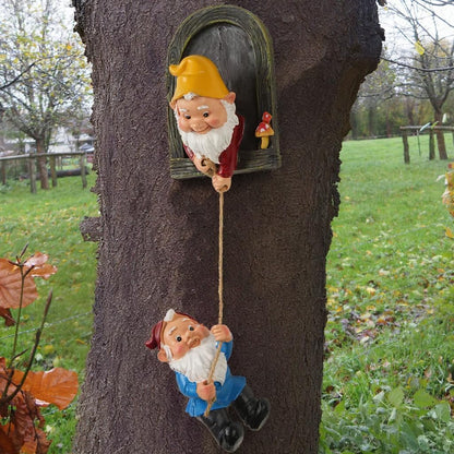 Elenon Climbing Gnomes Tree Faces Decor, Adorable Gnome Tree Hugger Fairy Garden Statue, Funny