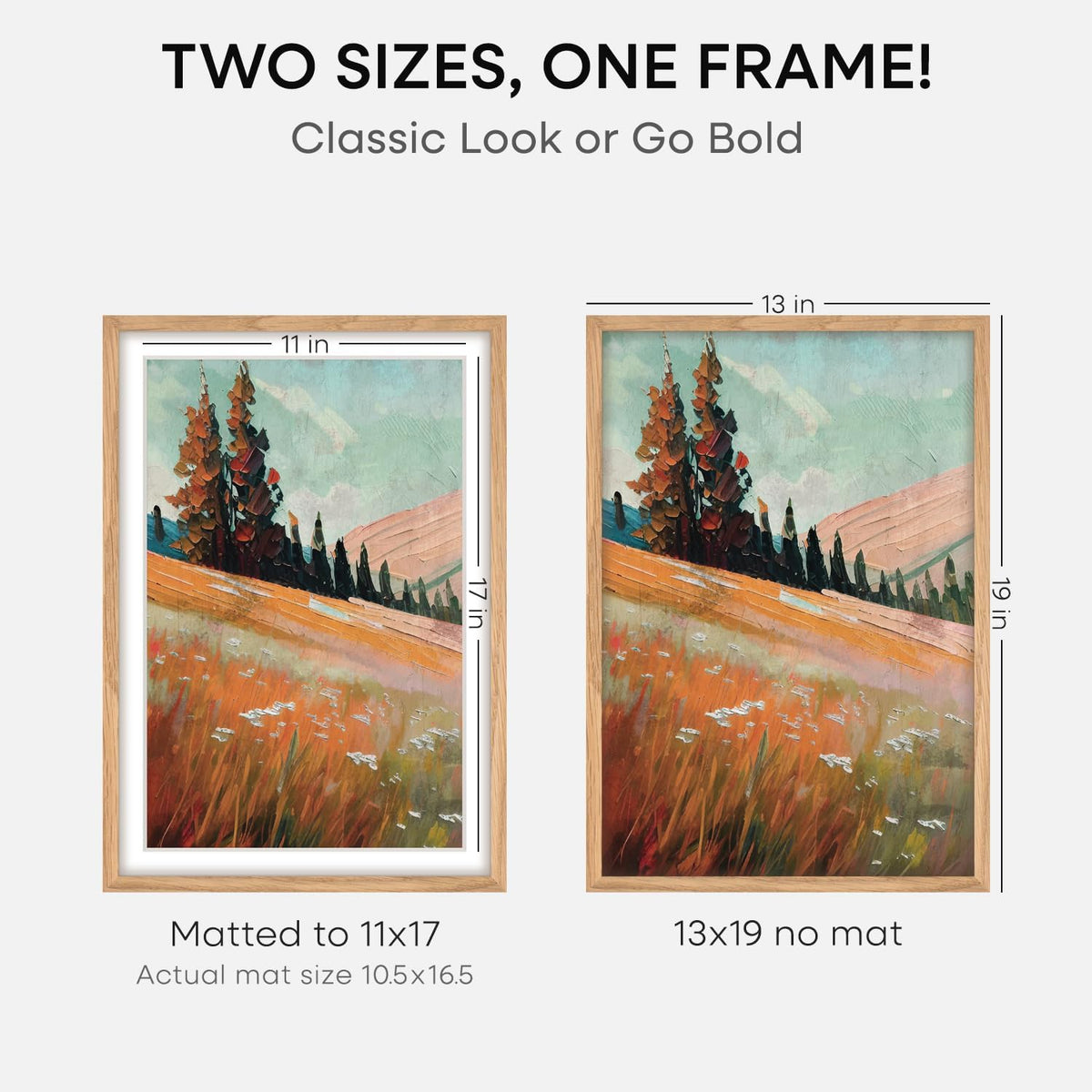 Homeforia 13x19 Picture Frame Wood, High End Natural Oak 13x19 Light Wooden Poster Frame with Mat