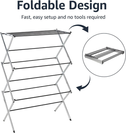 Amazon Basics Foldable Portable Laundry Drying Rack for Indoor Air Drying Clothing, 14.5 x 29.5 x