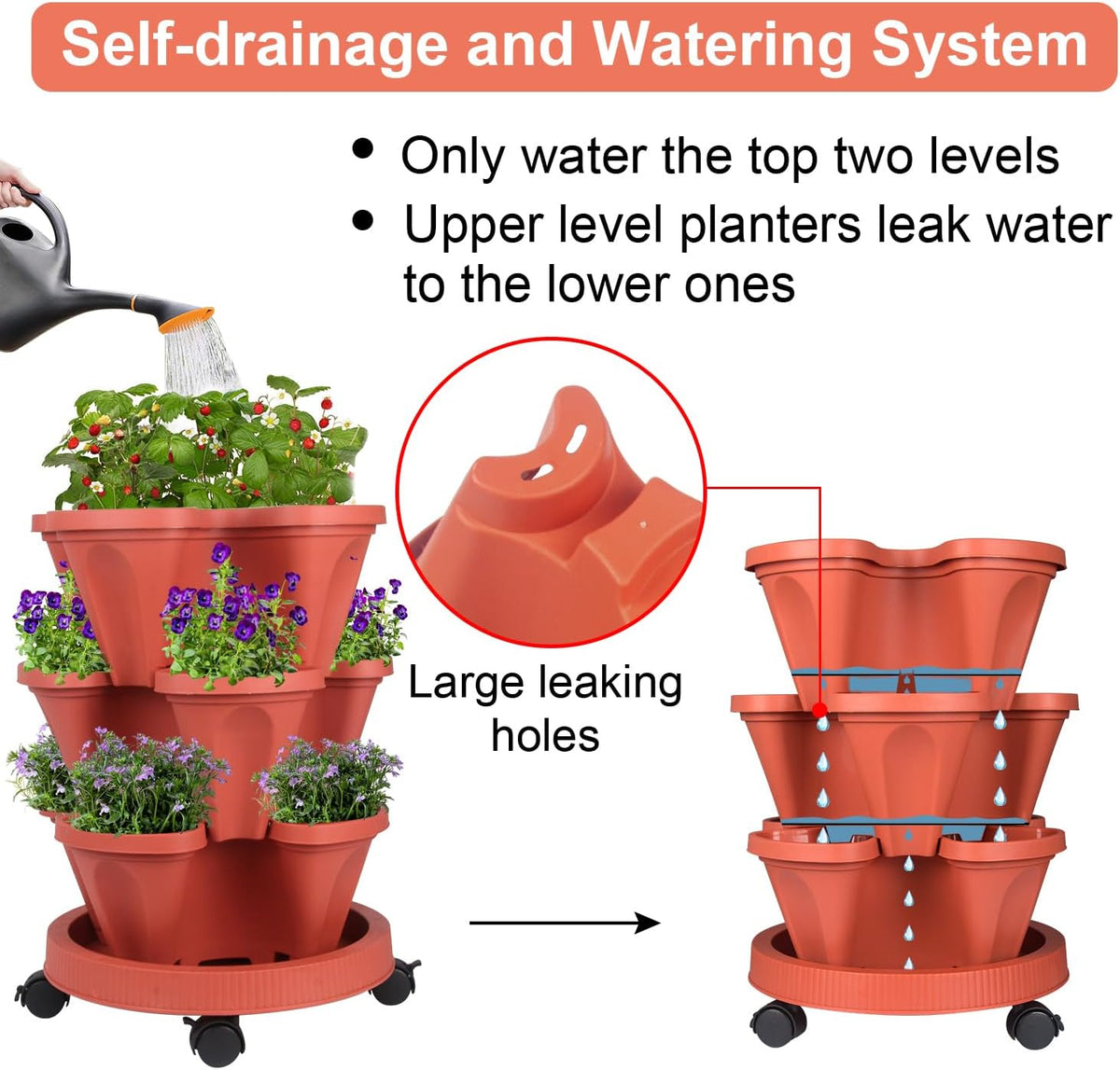 Vertical Planter 3 Tier Stackable Planters Garden Planters Strawberry Herb Flower and Vegetable