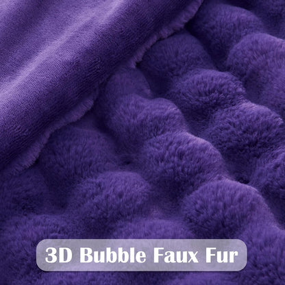 NEWCOSPLAY Faux Fur Throw Blanket Purple Bubble Blanket Thick Warm Soft for Couch Sofa Bed 550GSM