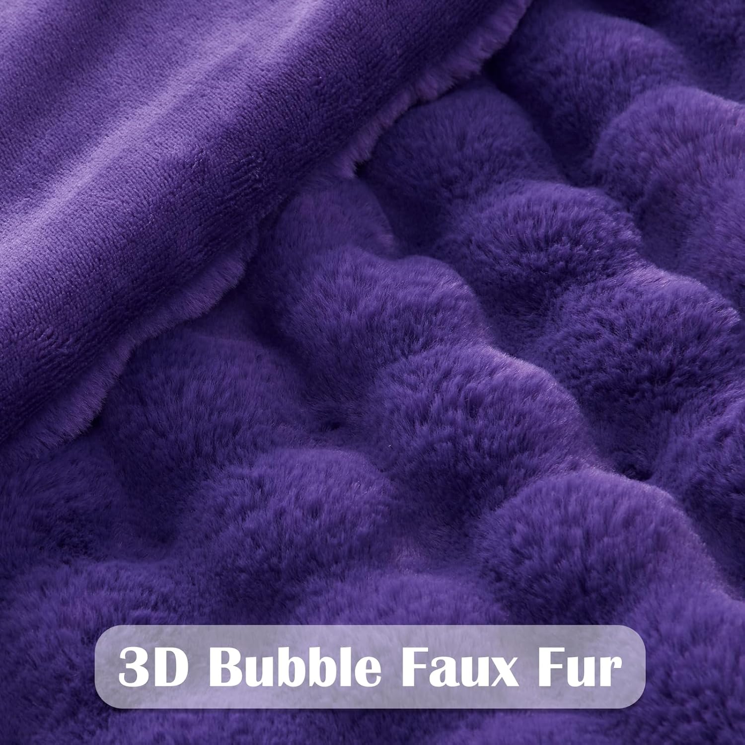 NEWCOSPLAY Faux Fur Twin Blanket Purple Bubble Blanket Thick Warm Soft for Couch Sofa Bed 550GSM