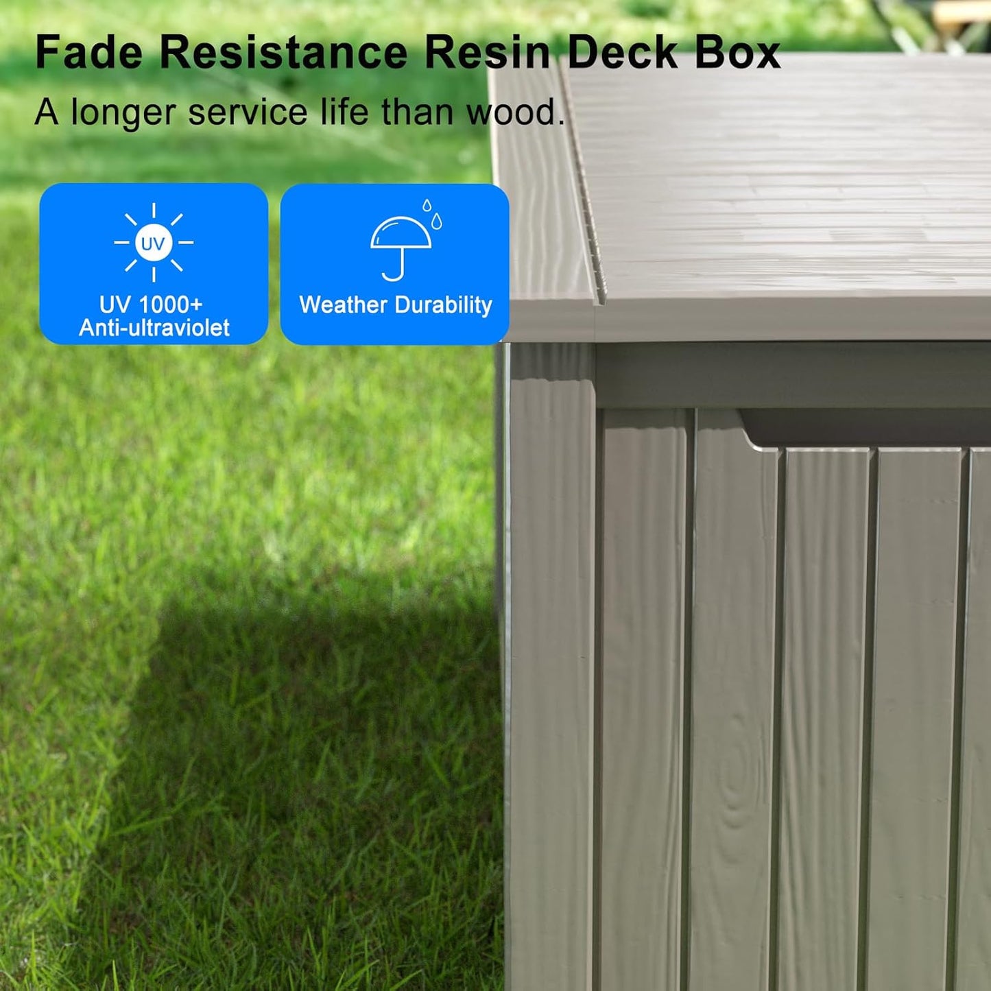150 Gallon Deck Box,Resin Outdoor Storage Box with Lockable for Patio Furniture, Pool Accessories