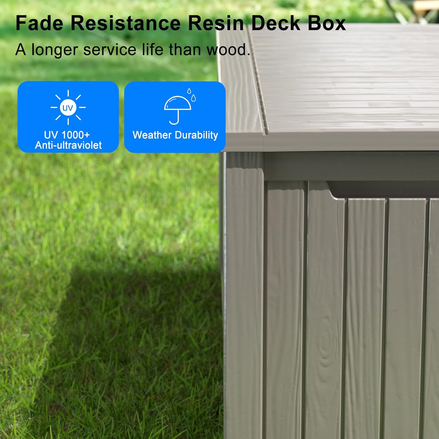 150 Gallon Deck Box,Resin Outdoor Storage Box with Lockable for Patio Furniture, Pool Accessories