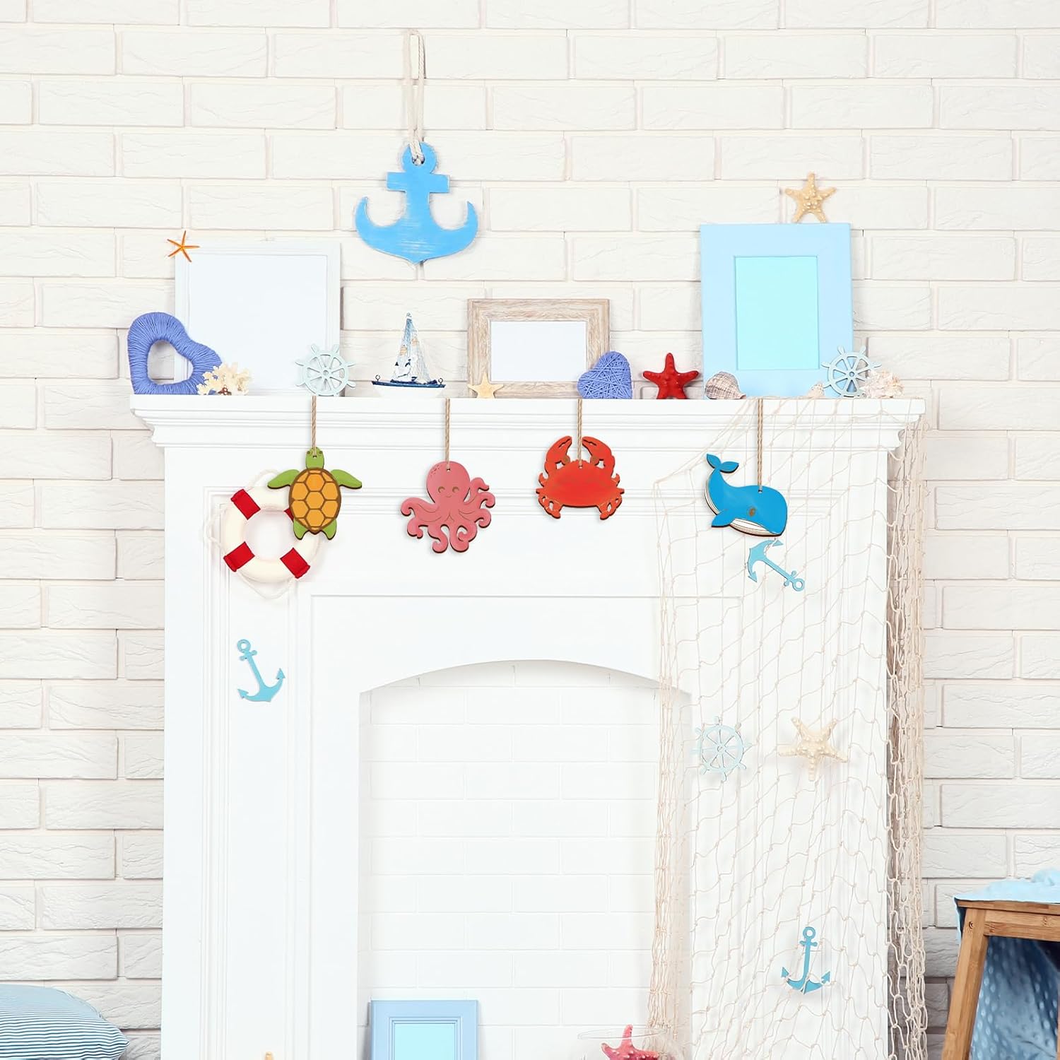 80PCS Wooden Sea Ornaments to Paint, 10 Styles DIY Blank Unfinished Wood Ocean Whale Seahorse