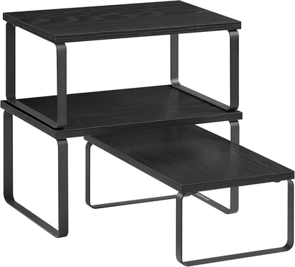 SONGMICS Cabinet Organizer Shelf, Set of 3 Kitchen Counter Shelves, Kitchen Storage, Spice Rack