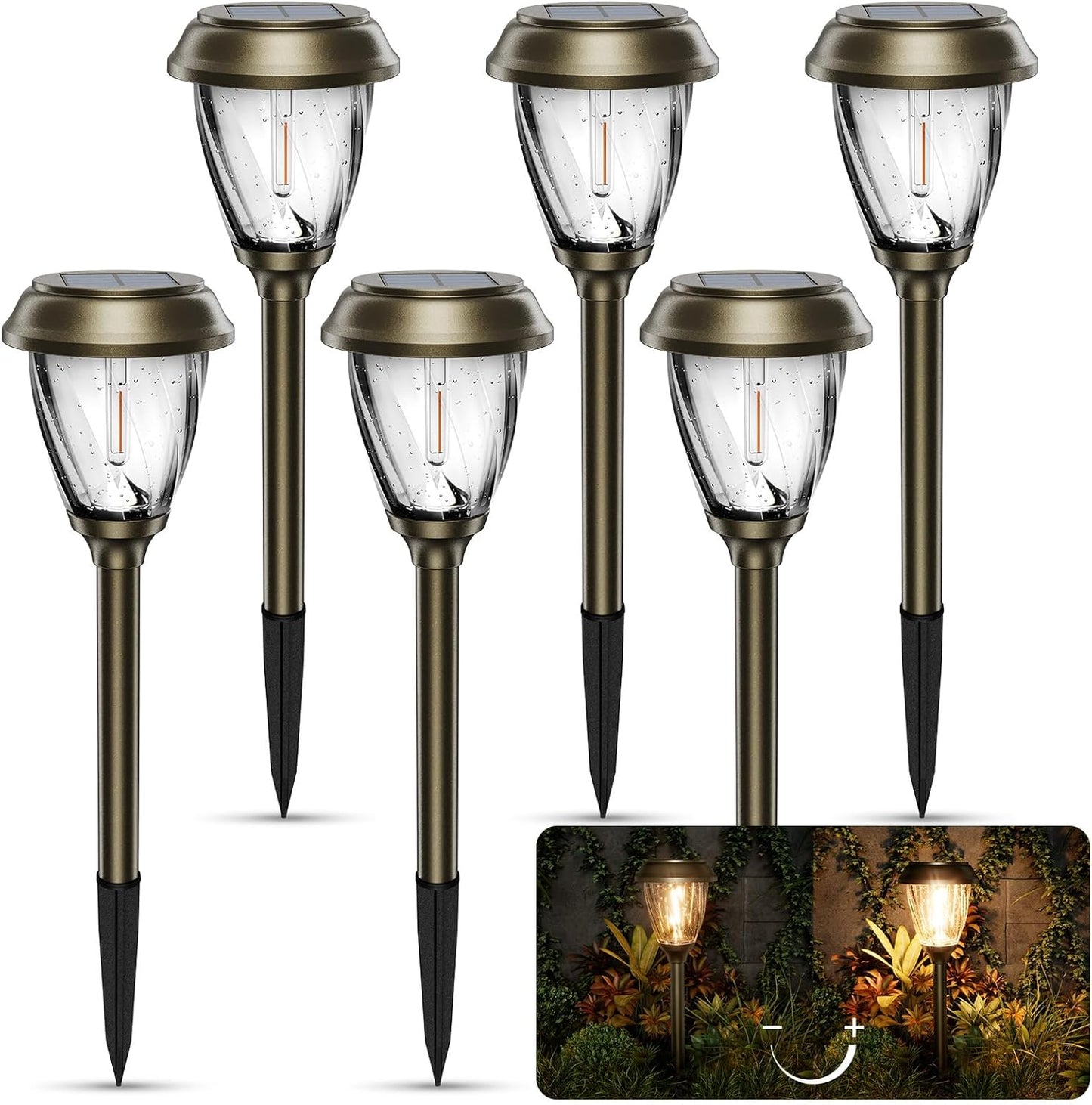 XMCOSY+ Solar Pathway Lights Outdoor, 10/25 LM in 2 Lighting Modes, Glass Stainless Steel