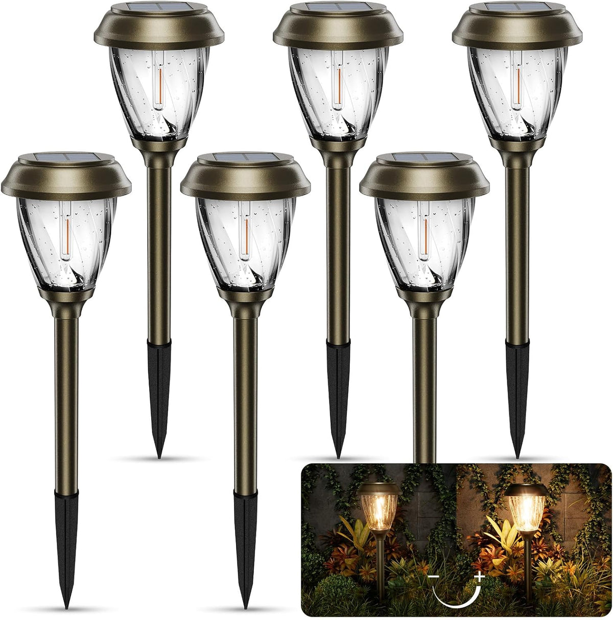 XMCOSY+ Solar Pathway Lights Outdoor, 10/25 LM in 2 Lighting Modes, Glass Stainless Steel